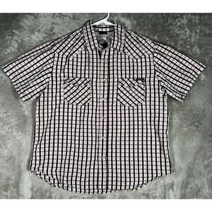 Rewire Shirt Pearl Snap Button Down Short Sleeve Men L Red & White plaid western